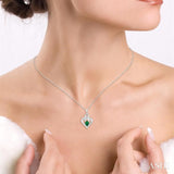 6x4  MM Pear Shape Emerald and 1/50 Ctw Single Cut Diamond Pendant in Sterling Silver with Chain