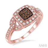 1/3 ctw Round Cut White and Champagne Brown Diamond Ring in 10K Rose Gold