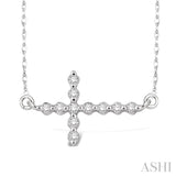 1/10 ctw Round Cut Sideway Cross Pendant in 10K White Gold with Chain