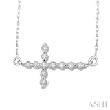 1/10 ctw Round Cut Sideway Cross Pendant in 10K White Gold with Chain