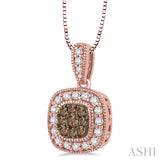 1/3 Ctw Round Cut White and Champagne Brown Diamond Fashion Pendant in 14K Rose Gold with Chain