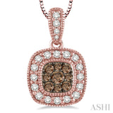 1/3 Ctw Round Cut White and Champagne Brown Diamond Fashion Pendant in 14K Rose Gold with Chain