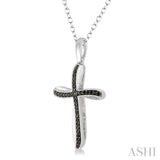 1/5 Ctw Round Cut Black Diamond Cross Pendant in Sterling Silver with Chain