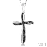 1/5 Ctw Round Cut Black Diamond Cross Pendant in Sterling Silver with Chain