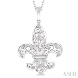 1/20 Ctw Round Cut Diamond Fleur De Lis Pendant in Sterling Silver with Chain