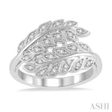 1/10 Ctw Round Cut Diamond Leaf Ring in Sterling Silver