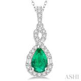 7x5 MM Pear Shape Emerald and 1/3 ctw Diamond Precious Pendant in 14K White Gold with Chain