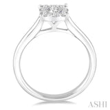 1/2 ctw Round Cut Diamond Square Shape Lovebright Ring in 14K White Gold