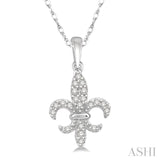 1/10 Ctw Fleur De Lis Round Cut Diamond Pendant in 10K White Gold with chain