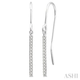 1/10 Ctw Hanging Straight Bar Round Cut Diamond Petite Earrings in 10K White Gold