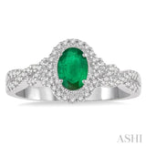 1/5 Ctw Oval Shape 6x4 MM Emerald & Round Cut Diamond Precious Ring in 10K White Gold