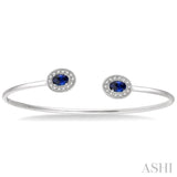 1/5 Ctw Oval Cut 6x4 MM Sapphire & Round Cut Diamond Precious Flexi Bangle in 14K White Gold