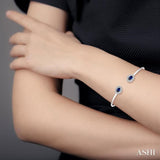 1/5 Ctw Oval Cut 6x4 MM Sapphire & Round Cut Diamond Precious Flexi Bangle in 14K White Gold