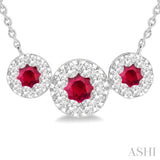 3.8 MM & 3 MM Ruby and 5/8 ctw Round Cut Diamond Past Present & Future Precious Necklace in 14K White Gold