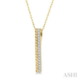1/6 Ctw Rope Bead & Round Cut Diamond Bar Pendant With Chain in 14K Yellow Gold