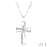 1/50 Ctw Cross Charm Round Cut Diamond Pendant With Chain in Sterling Silver