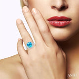 10x10 MM Cushion Shape Blue Topaz and 1/50 ctw Round Cut Diamond Semi Precious Ring in Sterling Silver