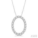 1/2 Ctw Oval Shape Window Round Cut Diamond Pendant With Chain in 14K White Gold