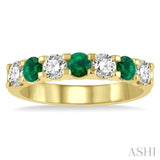 3.3 MM Emerald and 1/2 ctw Round Cut Diamond Precious Wedding Band in 14K Yellow Gold
