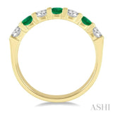 3.3 MM Emerald and 1/2 ctw Round Cut Diamond Precious Wedding Band in 14K Yellow Gold