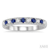 1/4 ctw Round Cut Diamond and 2.3MM Sapphire Precious Wedding Band in 14K White Gold