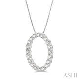 3/4 ctw Oval Shape Window Round Cut Diamond Pendant With Chain in 14K White Gold