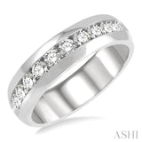 1 ctw Niched Center Round Cut Diamond Men's Wedding Band in 14K White Gold