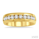 1 ctw Niched Center Round Cut Diamond Men's Wedding Band in 14K Yellow Gold