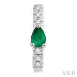 1/10 Ctw 4X3 MM Pear Cut Emerald and Round Cut Diamond Huggie Earrings in 10K White Gold