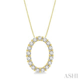 1/4 Ctw Oval Shape Window Round Cut Diamond Pendant With Chain in 14K Yellow Gold