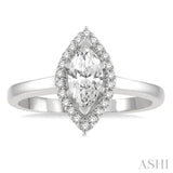 5/8 ctw Round Cut Diamond Engagement Ring With 1/2 ct Marquise Cut Center Stone in 14K White Gold