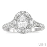 3/8 Ctw Oval Shape Baguette and Round Cut Diamond Semi Mount Engagement Ring in 14K White Gold