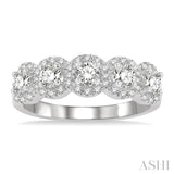 1.00 ctw Circular Shape 5 Stone Round Cut Diamond Halo Wedding Band in 14K White Gold