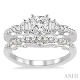 1 Ctw Diamond Wedding Set with 3/4 Ctw Princess Cut Engagement Ring and 1/4 Ctw Wedding Band in 14K White Gold