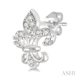 1/20 Ctw Fleur De Lis Round Cut Diamond Petite Earrings in 10K White Gold