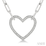 1/10 Ctw Round Cut Diamond Heart Pendant With Paper Clip Chain in Sterling Silver