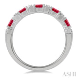 1/6 Ctw Oval Shape 4x3 MM Ruby and Round Cut Diamond Precious Band in 14K White Gold