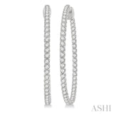 3 ctw Inside-Out Round Cut Diamond 1 1/2 Inch Hoop Earrings in 14K White Gold