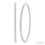 4 ctw Inside-Out Round Cut Diamond 2-Inch Hoop Earrings in 14K White Gold