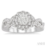 1/3 ctw Floral Center Twisted Shank Lovebright Round Cut Diamond Engagement Ring in 14K White Gold