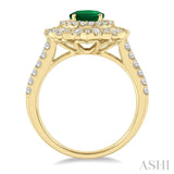 8x6 MM Oval Shape Emerald and 1.00 ctw Lattice Baguette and Round Cut Diamond Precious Ring in 14K Yellow Gold