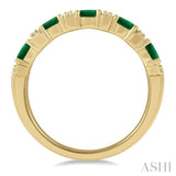 4x3 MM Oval Shape Emerald and 1/6 Ctw Round Cut Diamond Precious Band in 14K Yellow Gold