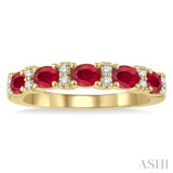 4x3 MM Oval Shape Ruby and 1/6 Ctw Round Cut Diamond Precious Band in 14K Yellow Gold
