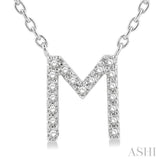 1/20 ctw Initial 'M' Round Cut Diamond Pendant With Chain in 14K White Gold