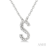 1/20 ctw Initial 'S' Round Cut Diamond Pendant With Chain in 14K White Gold