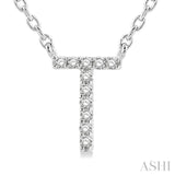 1/20 ctw Initial 'T' Round Cut Diamond Pendant With Chain in 14K White Gold