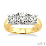 2 Ctw Three Stone Round Cut Diamond Ring in 14K Yellow and White Gold