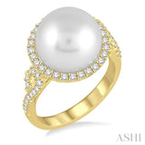 12 MM Cultured Pearl and 5/8 ctw Round Cut Diamond Ring in 14K Yellow Gold