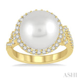 12 MM Cultured Pearl and 5/8 ctw Round Cut Diamond Ring in 14K Yellow Gold