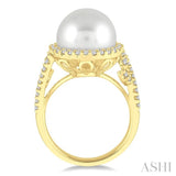 12 MM Cultured Pearl and 5/8 ctw Round Cut Diamond Ring in 14K Yellow Gold